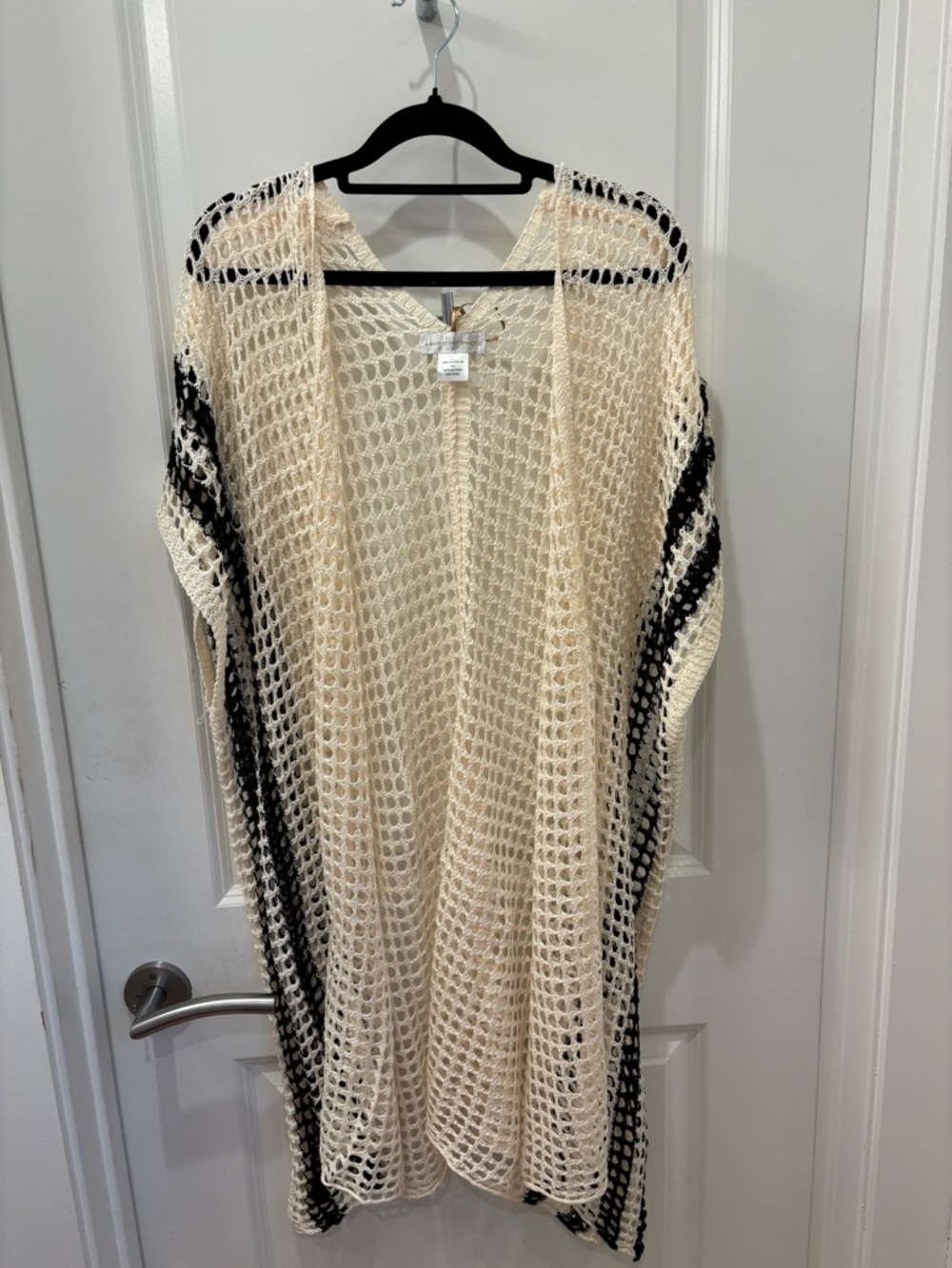 NWT House of Harlow 1960 Cream and Black Open-Knit Swim Coverup